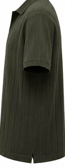 Dark Olive Ribbed Open-Collar Polo - product detail