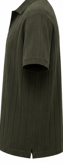 Dark Olive Ribbed Open-Collar Polo - product detail