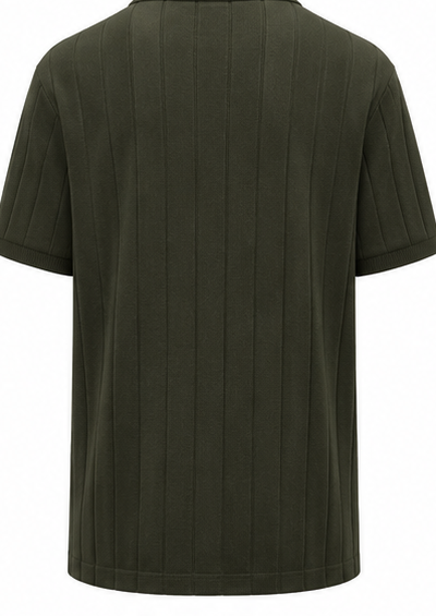 Dark Olive Ribbed Open-Collar Polo - product detail