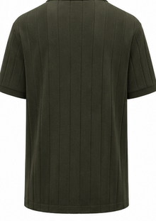 Dark Olive Ribbed Open-Collar Polo - product detail