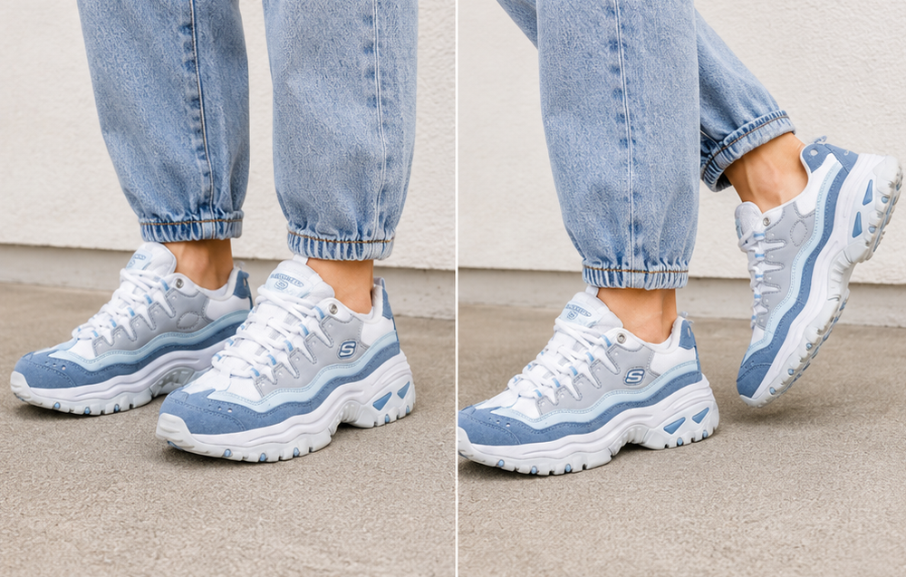 Skechers White and Light Blue Shoes