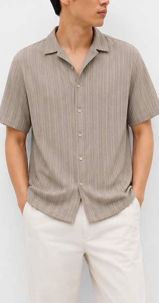 Beige Striped Resort Shirt - model view
