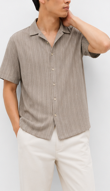 Beige Striped Resort Shirt - model view