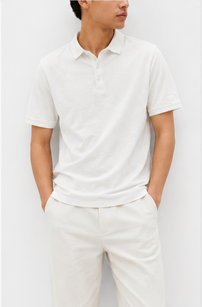 H&M White Classic Polo Shirt - model view