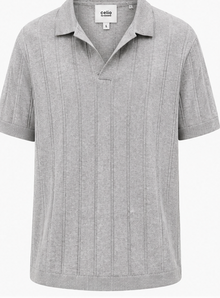 Celio Grey Ribbed Open-Collar Polo - product detail