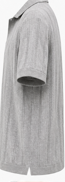 Celio Grey Ribbed Open-Collar Polo - product detail