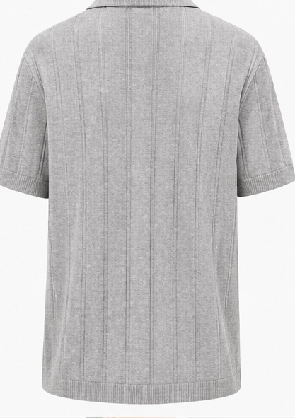Celio Grey Ribbed Open-Collar Polo - product detail
