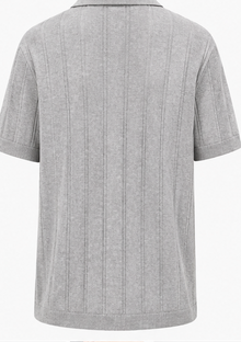 Celio Grey Ribbed Open-Collar Polo - product detail
