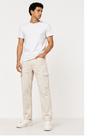 Bershka Ecru Cargo Jeans