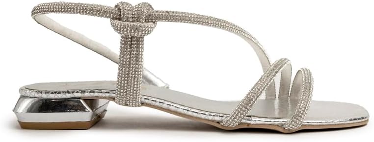 Heeled Stretch-fit Silver Sandals