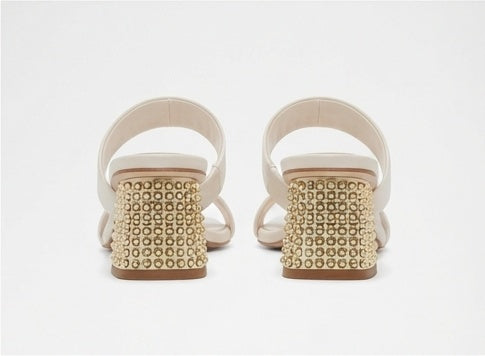 Heeled Glossy White Mules
