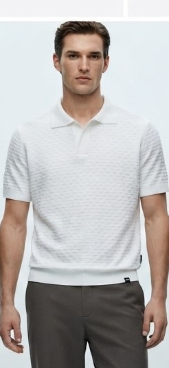 White Textured Polo Shirt - model view