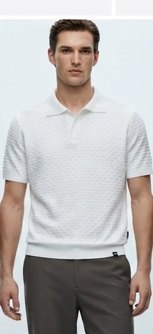 White Textured Polo Shirt - model view
