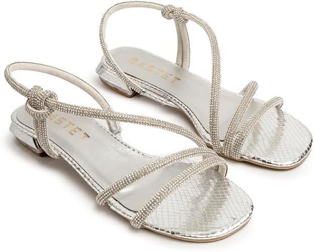 Heeled Stretch-fit Silver Sandals