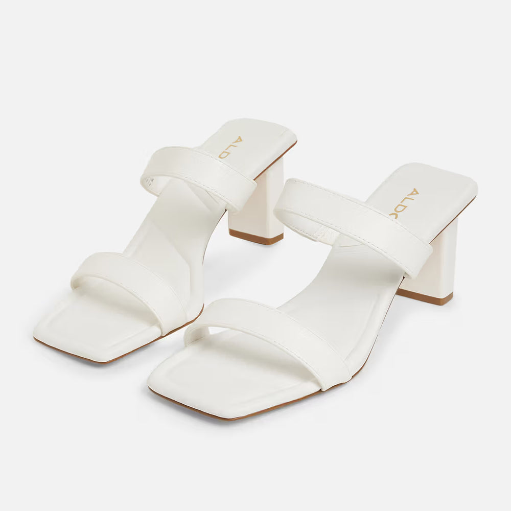 Heeled White Mules