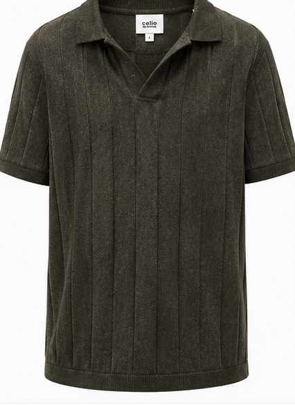 Dark Olive Ribbed Polo Shirt - product detail