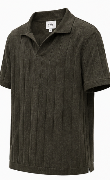 Dark Olive Ribbed Polo Shirt - product detail