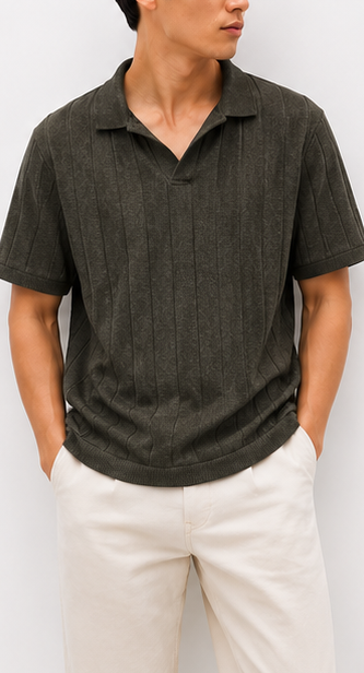 Dark Olive Ribbed Polo Shirt - model view