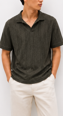 Dark Olive Ribbed Polo Shirt - model view