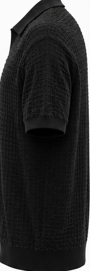 Black Textured Open-Collar Knit Polo - product detail