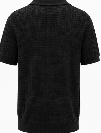 Black Textured Open-Collar Knit Polo - product detail
