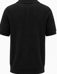 Black Textured Open-Collar Knit Polo - product detail