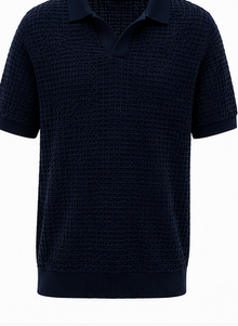 ZARA Navy Textured Open-Collar Polo - product detail