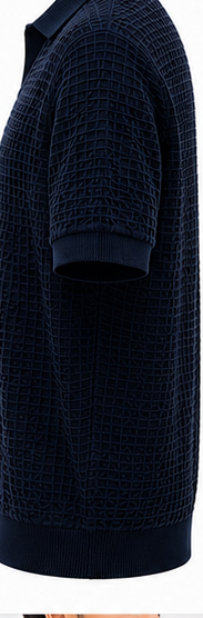 ZARA Navy Textured Open-Collar Polo - product detail