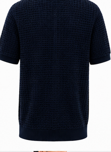 ZARA Navy Textured Open-Collar Polo - product detail
