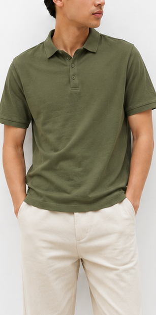 H&M Olive Classic Polo Shirt - model view