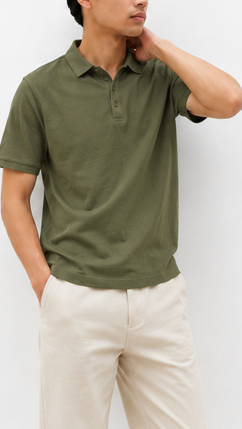 H&M Olive Classic Polo Shirt - model view