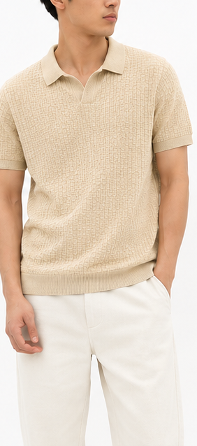 ZARA MEN Beige Knit Polo Shirt - model view
