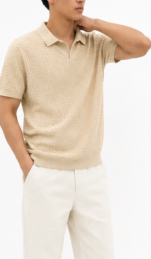 ZARA MEN Beige Knit Polo Shirt - model view