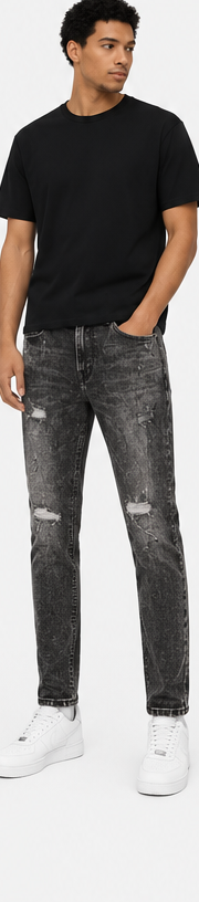 AERO Charcoal Wash Distressed Jeans — model front