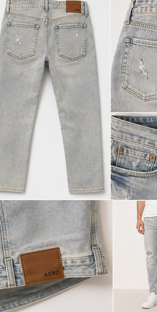 AERO Light Wash Distressed Jeans — model front