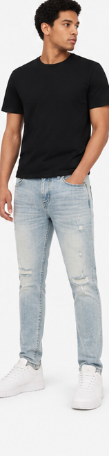 AERO Light Wash Ripped Slim Jeans — model front