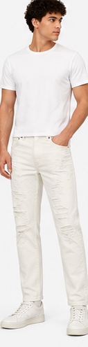 American Eagle White Distressed Straight Jeans — model front
