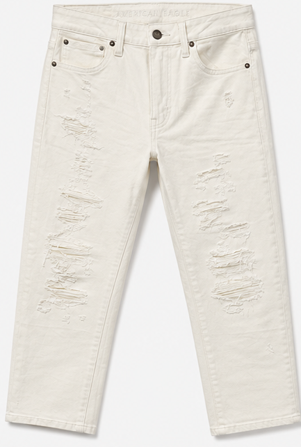 American Eagle White Distressed Straight Jeans — detail 1