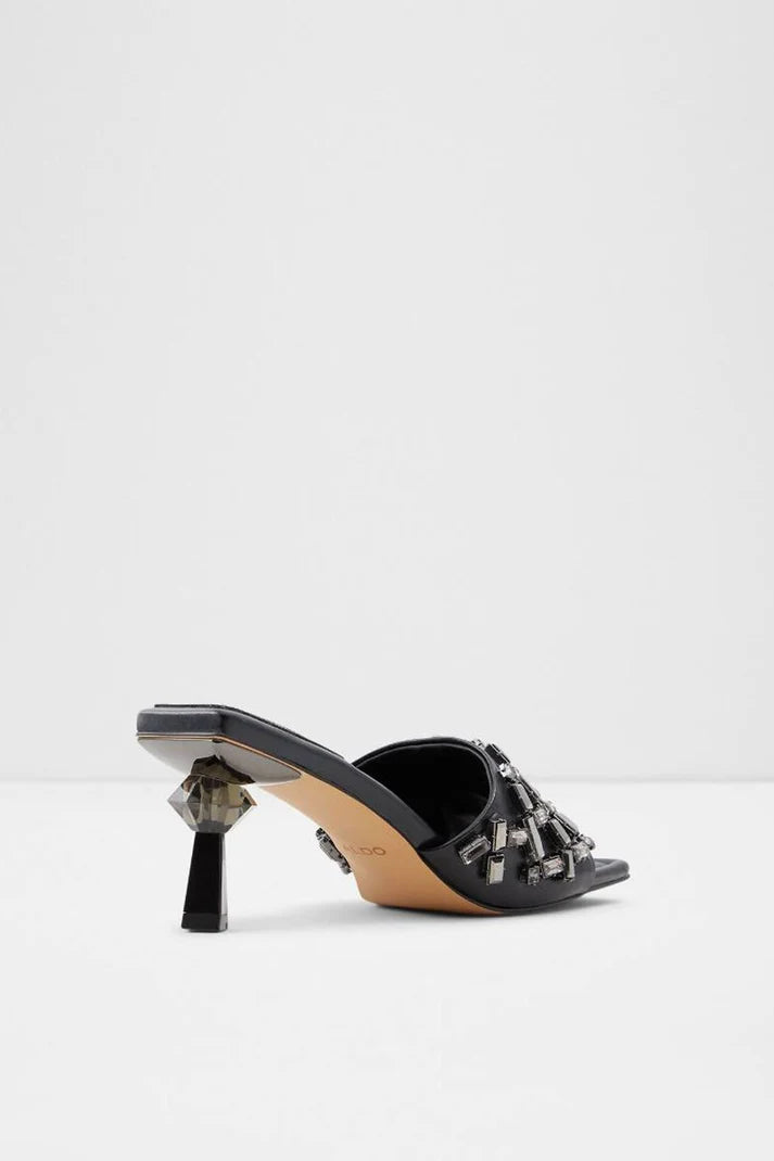 Heeled Quilted Black Mules