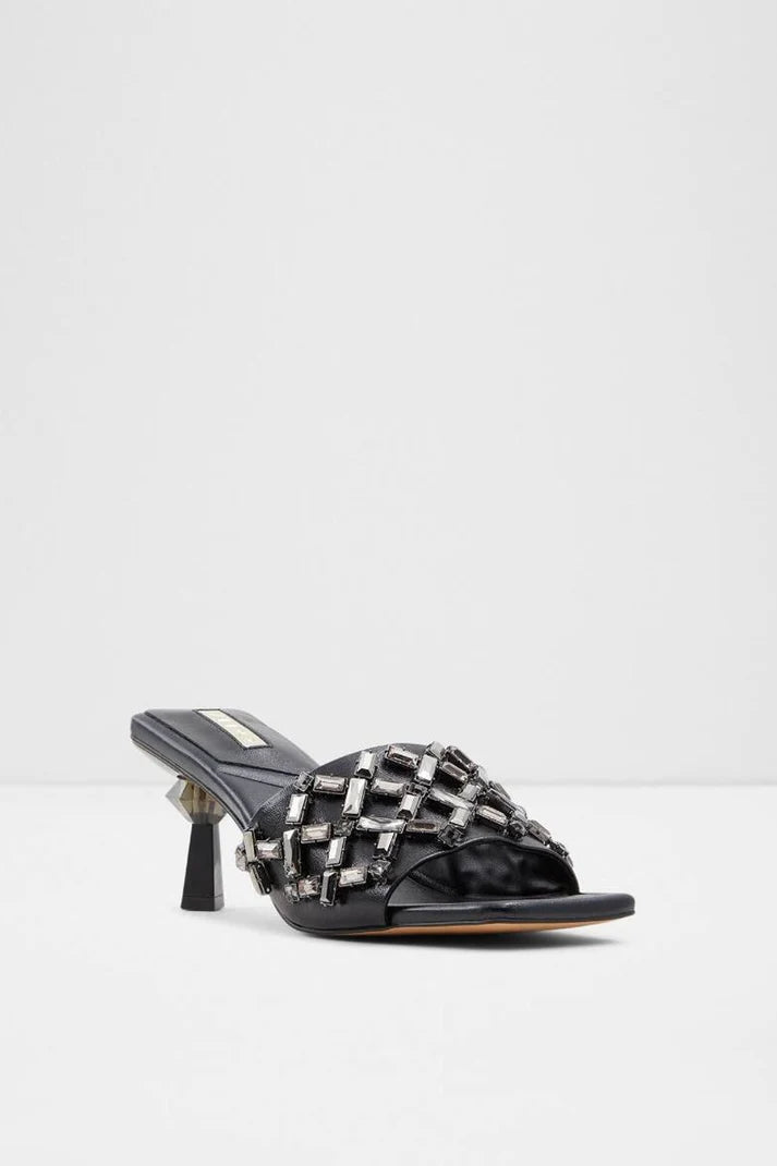 Heeled Quilted Black Mules