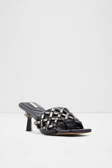Heeled Quilted Black Mules