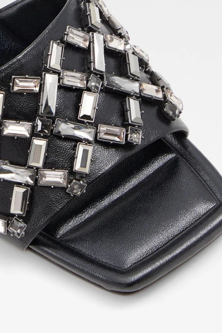 Heeled Quilted Black Mules