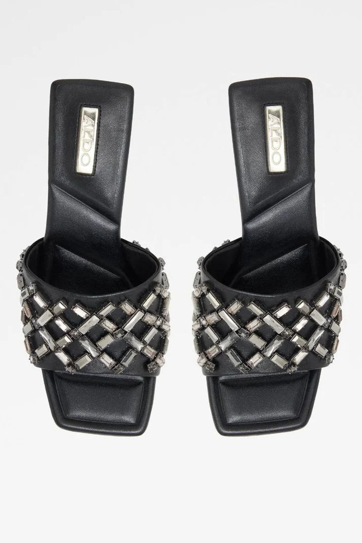 Heeled Quilted Black Mules