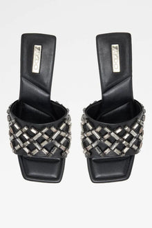 Heeled Quilted Black Mules