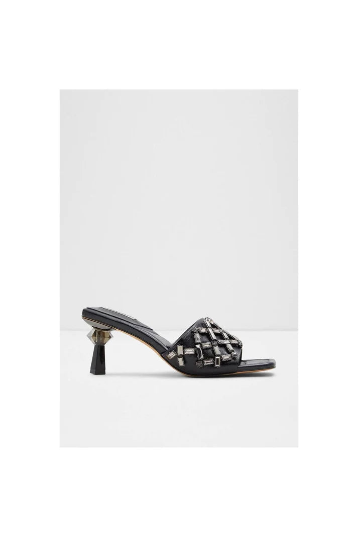 Heeled Quilted Black Mules