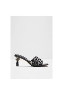 Heeled Quilted Black Mules