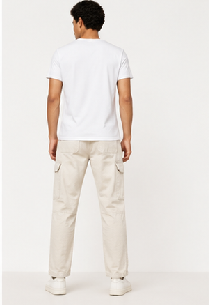 Bershka Ecru Cargo Jeans — model back