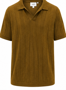 Celio Mustard Ribbed Open-Collar Polo - product detail
