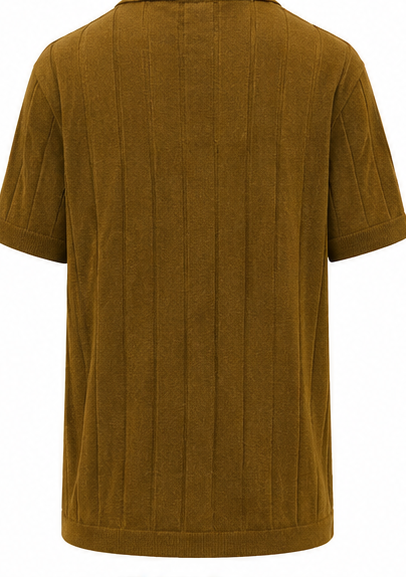 Celio Mustard Ribbed Open-Collar Polo - product detail