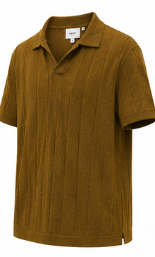 Celio Mustard Ribbed Open-Collar Polo - product detail